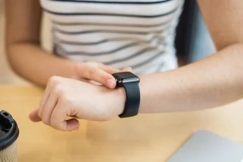 Close up of a black smartwatch Stock Photos