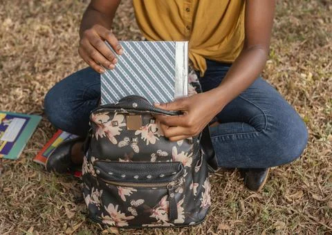 Close up Black student with backpack Stock Photos