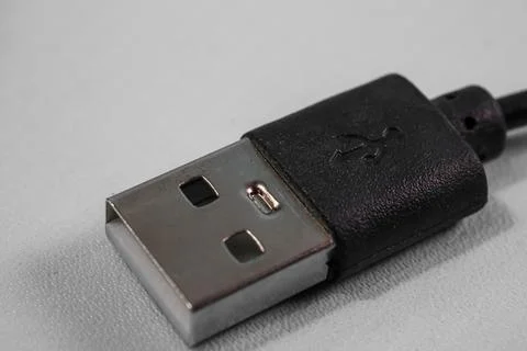 Close up of black usb cable head on white background Stock Photos