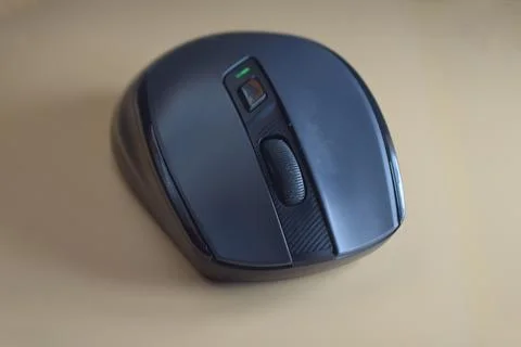 Close up of a black wireless mouse Stock Photos