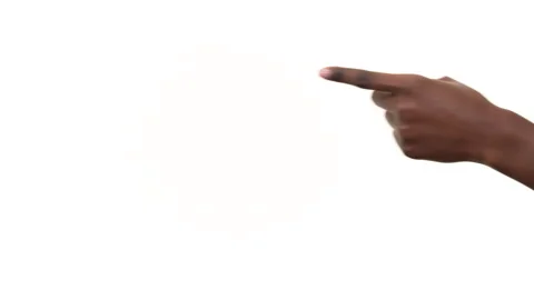 Close up of a black woman's hand pointing to the side. Isolated on a white Stock Footage 161904450