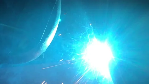 Close-up blacksmith welder works with  welding machine. Stock Footage 182729638