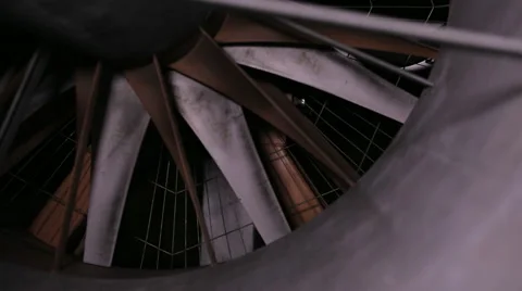 Close up on the blade on a propeller in a wind tunnel as it start up and run Stock Footage 66207364