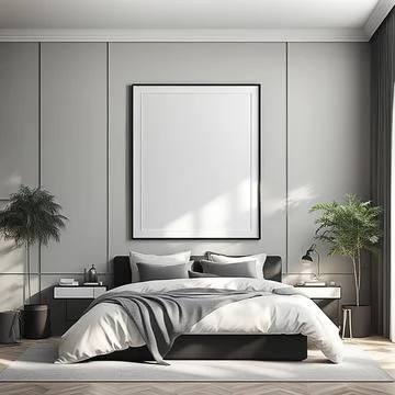 Close up blank frame mockup on shelf in the bed room. frame mockup design f.. Stock Photos