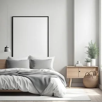 Close up blank frame mockup on shelf in the bed room. frame mockup design f.. Stock Photos