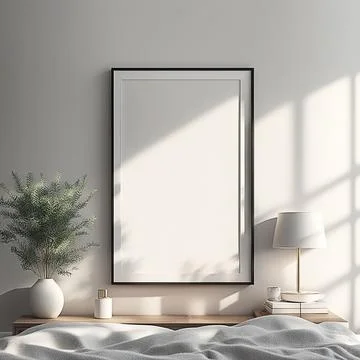 Close up blank frame mockup on shelf in the bed room. frame mockup design f.. Foto stock