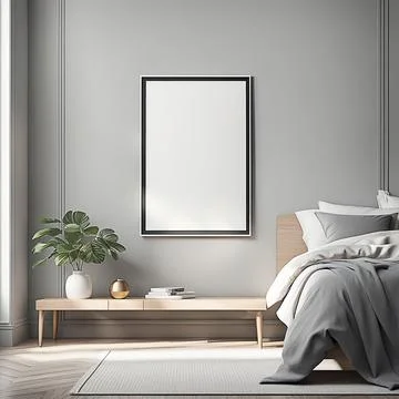Close up blank frame mockup on shelf in the bed room. frame mockup design f.. Foto stock