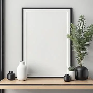Close up blank frame mockup on shelf in the living room. frame mockup desig.. Foto stock