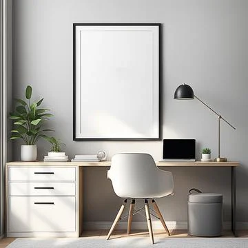 Close up blank frame mockup on wall in the home office room. frame mockup d.. Foto stock