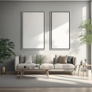 Close up blank frame mockup on wall in the living room. frame mockup design.. Stock Photos