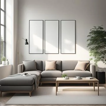 Close up blank frame mockup on wall in the living room. frame mockup design.. Stock Photos