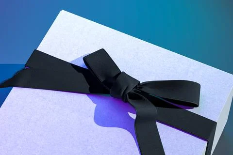 Close up of blank gift box with bow for greetings concept. White gift box with Stock Illustration