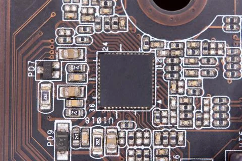 Close up blank microchip on Electronic circuit board. Stock Photos