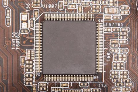 Close up blank microchip on Electronic circuit board. Stock Photos