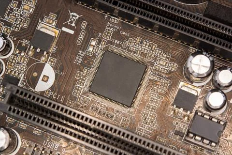 Close up blank microchip on Electronic circuit board. Stock Photos