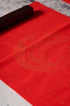 Close-up of blank red spring couplets calligraphy paper for Chinese New Year Stock Photos