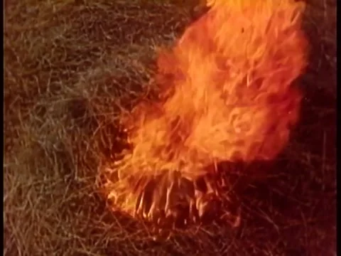 Close-up blazing hay stack Stock Footage 260255124