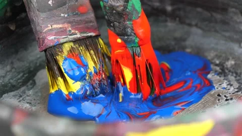 Close-up blending paint with brushes Video stock 284964913