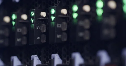 Close up of blinking light in a data center servers Stock Footage 97269353