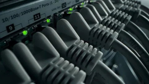Close Up of Blinking Lights on Network Server Switch Stock Footage 335407610