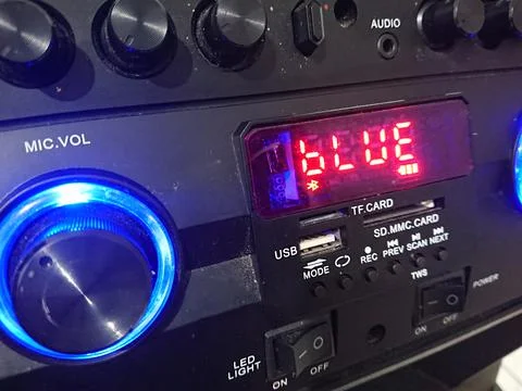 Close up, blinking red bluetooth led lamp lndicator Stock Photos