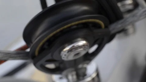 Close up of block, sailing boat, deck hardware Stock Footage 123280031