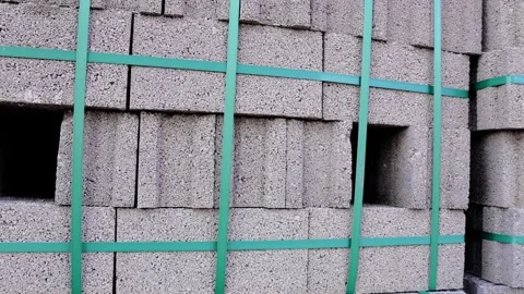 Close-up of blocks at construction site, pumice stone blocks stacked on cubic Stock Footage 263252419