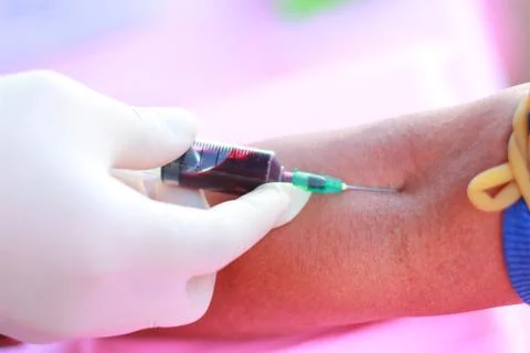 Close up of blood extraction in lab Stock-Fotos