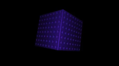 Close up of blue 3D cube rotating isolated on a black background, seamless loop Illustrazione stock