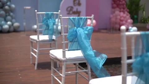 Close-up of Blue and Pink Balloon Garlands for Baby Gender Reveal Celebration Stock Footage 341009265