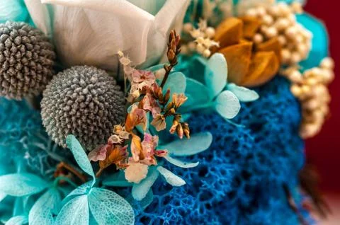 Close up of blue bouquet made of hydrangea Stock Photos