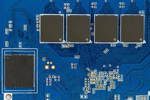 Close-up of Blue Circuit Board Components 스톡 사진