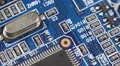 Close Up Blue Circuit Board Computer Motherboard Electrical Components Internet HD Footage