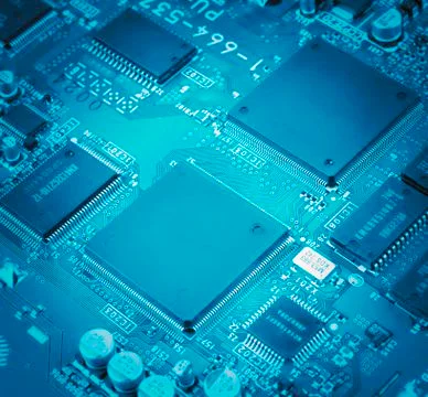 Close up of the blue circuit board Stock Photos