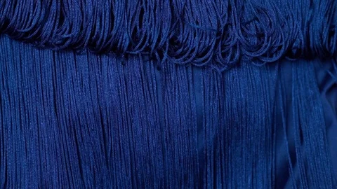 Close-up of blue cotton yarn threads on fabric for decorating fashionable luxury Stock Footage 122246476