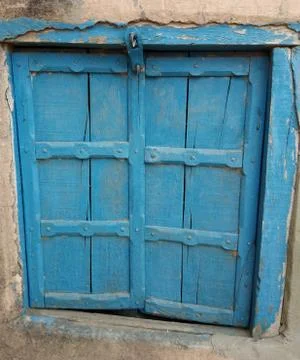 A close up of a blue door Stock Photos