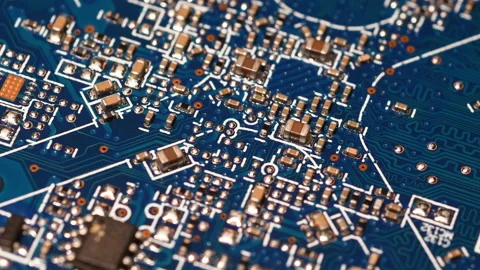Close up of blue electronic board, with components. Stock Footage 209234299