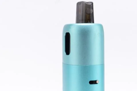 Close-up of a Blue Electronic Cigarette Device on White Background. Stock Photos