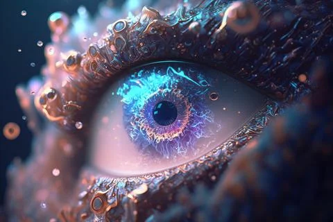 A close up of a blue eye with bubbles around it and a blue background with .. Stock Illustration