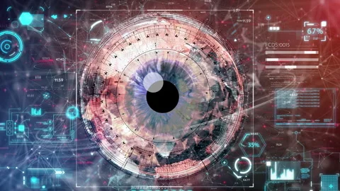 Close up of blue eye. cyber security and technology concept Video stock 289686281