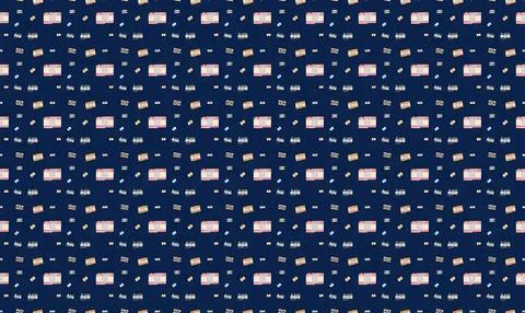 Close-up of a blue fabric with white and purple dots pattern Ilustración de archivo