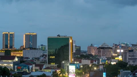 Close up blue hour timelapse show buildings at simpang lima area Stock-Footage 155138798