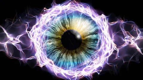 Close-up of a blue human iris with psychedelic multicolored patterns Stock Footage 275562905