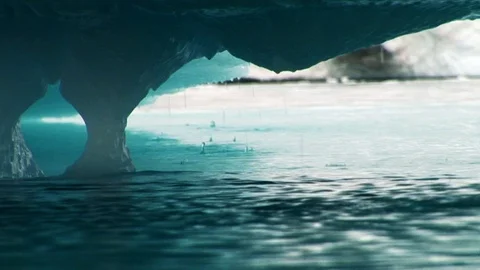 Close-up of blue iceberg, melting drop by drop in the Arctic Ocean, Bottom view Stock Footage 92111777