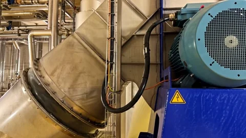 Close-Up of Blue Industrial Turbine Engine in Factory Setting Stock Footage 333779135