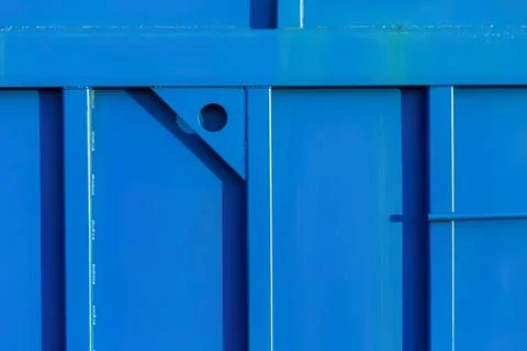 Close-up of blue metal container wall with geometric lines Stock Photos