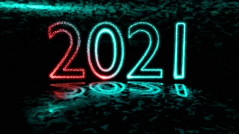 Close up of blue neon light writing number 2021. Happy new year 2021. 4K 库存影片 143612245