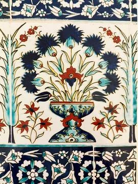 Close up of blue patterned tile, Topkapi Palace, Istanbul, Turkey Stock Photos