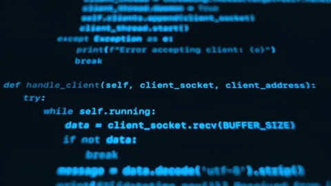 Close-up of blue programming code on a black screen Stock Footage 317614480