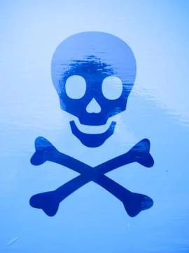 Close up of blue skull and bones skeleton print Stock Photos
